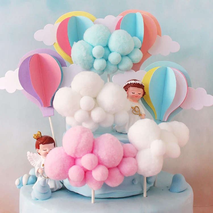 Радужный воздушный шар помпон облако Топпер для торта украшение на свадьбу день