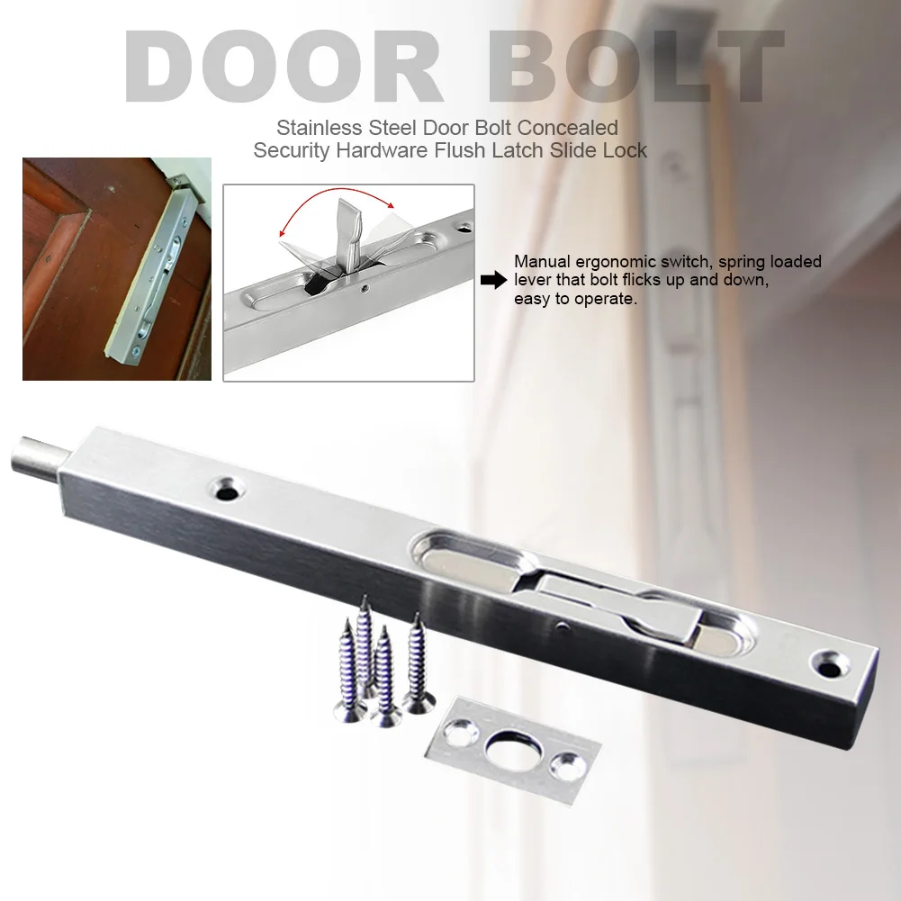 Security Gate Home Lever Action Flush Latch Stainless Steel Guard Concealed Door Bolt Anti Theft Slide Lock With Screws Brushed |