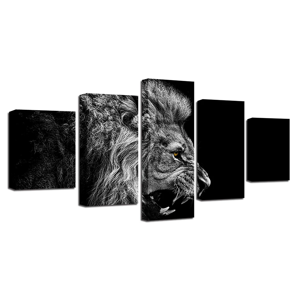 

Canvas Paintings Wall Art Home Decor 5 Pieces Roaring Lion Pictures Home Decor HD Prints Animal Poster For Living Room Framework