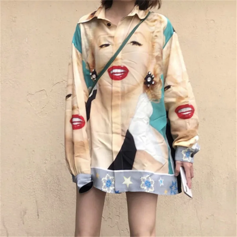 Женская Длинная блузка с принтом суперзвезды подиумная дизайнерская длинным