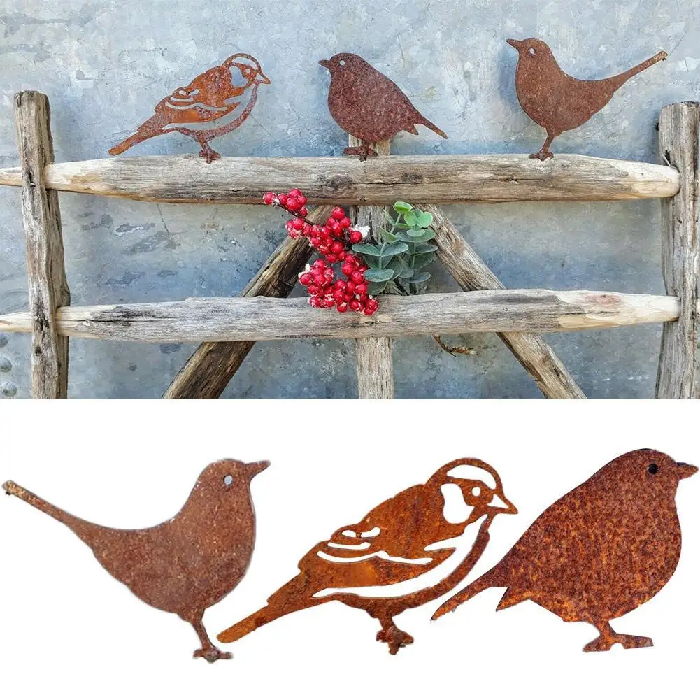 

Rusty Metal Bird Silhouettes Garden Fence Decor Sparrow Robin Garden Birds Outdoors Garden Decoration Ornament Statues 2021 New