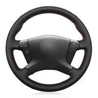 car steering wheel cover diy hand stitched non slip black genuine leather for toyota avensis 2003 2004 2005 2006 2007