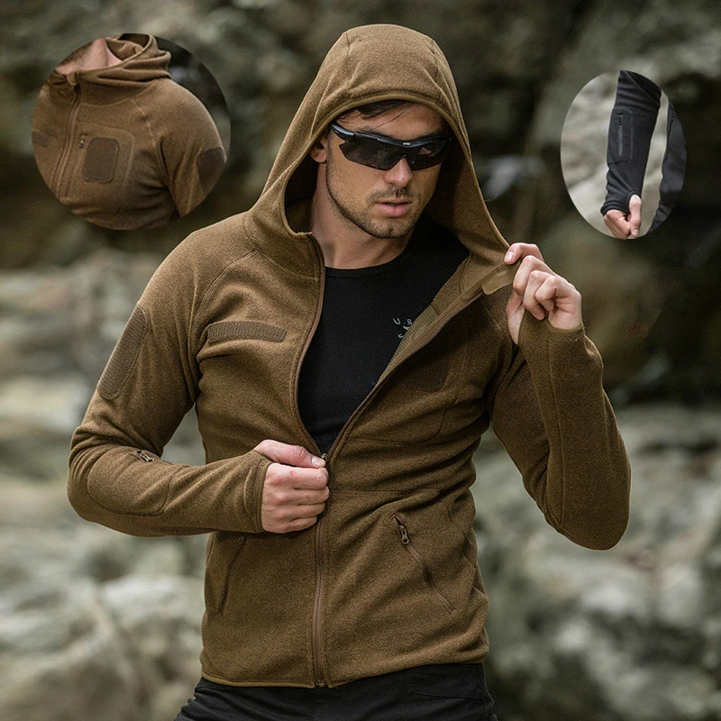 Hot Spring Tactical Training Fleece Jacket Outdoor Cardigan Hooded Sweater Men Camping Hiking Fishing Hunting Coat Sport Clothes | Спорт и