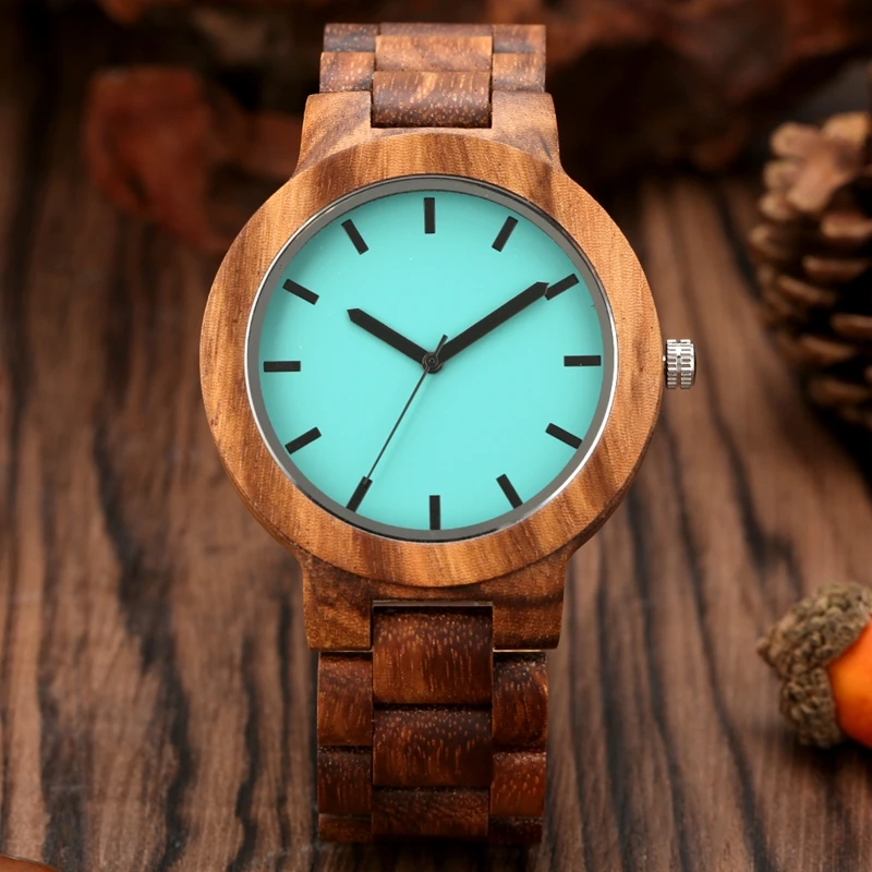 

Fashion Charming Blue Dial Wood Watch Mens Watches Full Adjustable Wooden Bracelet Quartz Analog Retro Wristwatch Relojes Hombre