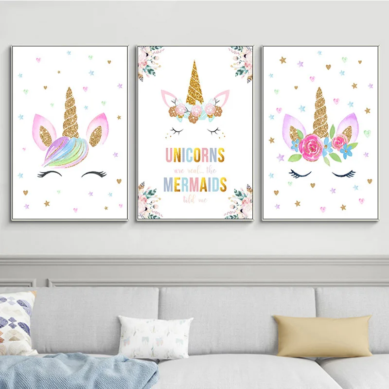 Мультяшный Розовый Единорог Милая Красивая Картина на холсте настенная живопись