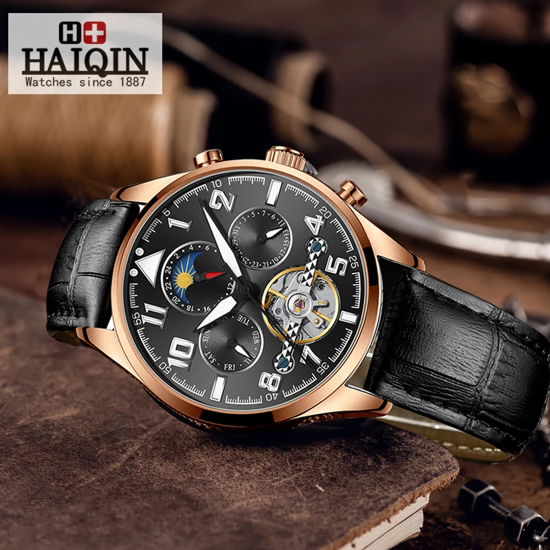 Новые мужские часы HAIQIN Роскошные автоматические механические деловые ведущей
