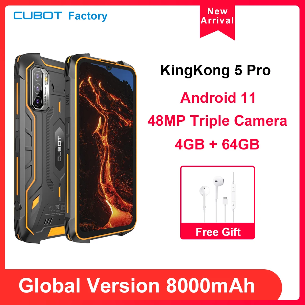Смартфон в наличии Cubot Kingkong 5 Pro 8000 мАч Android 11 усиленный IP68/IP69K 4 Гб + 64 ГБ двойной