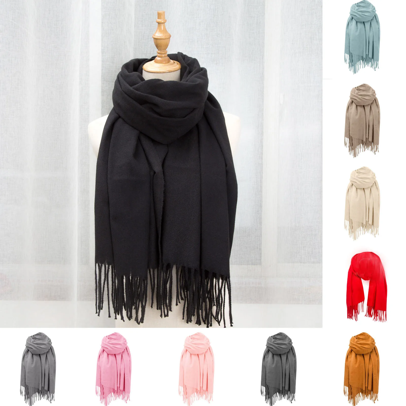 

Drop Ship 2020 Winter Scarves for Women Shawls Warm Wraps Female Pashmina Pure Scarf Neck Headband Hijabs Stoles Foulard