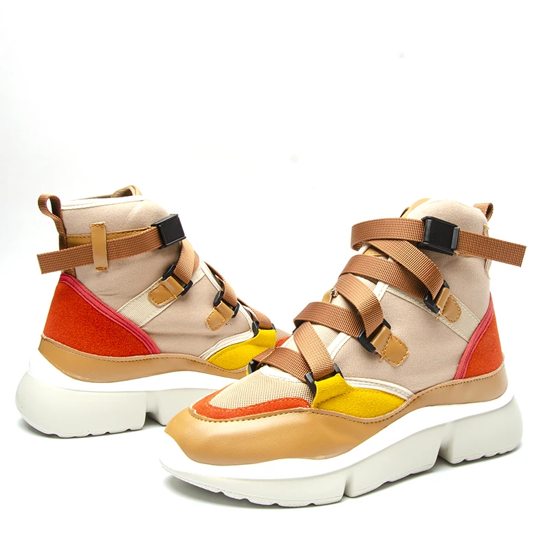 Женские кроссовки на платформе Fujin весенне осенние с пряжкой ремешке модная