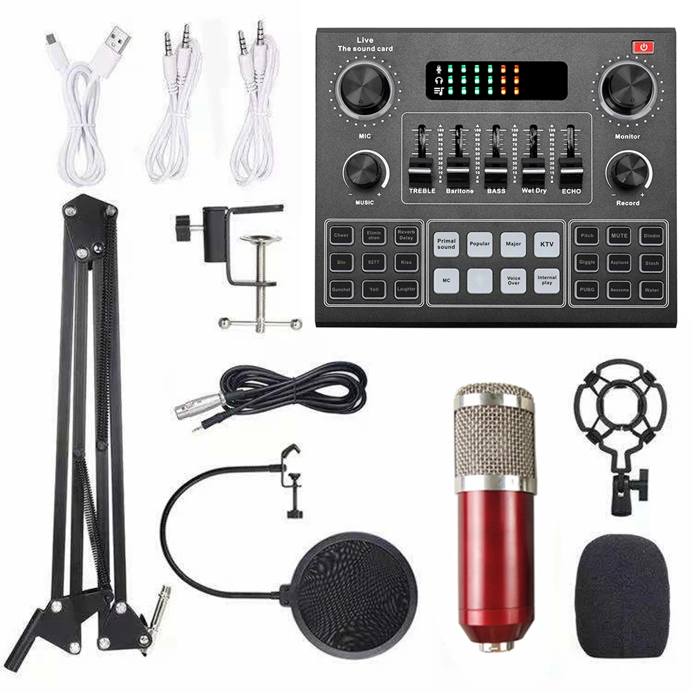 

Live V9 Sound Card and BM800 Suspension Microphone Kit Broadcasting Recording Condenser Microphone Set for Computers Mobilephone