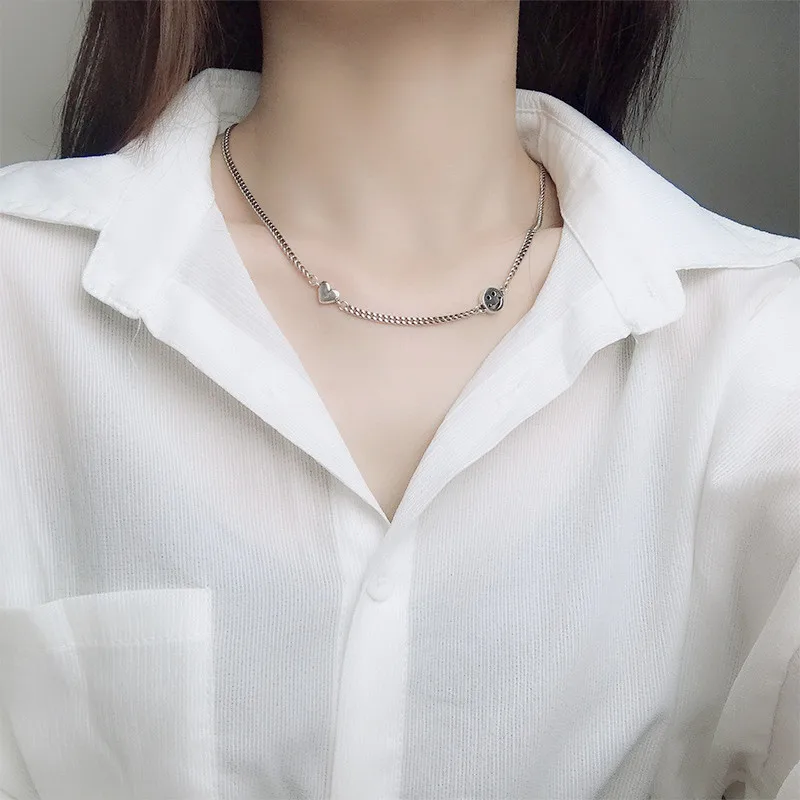 Женское Ожерелье с кулоном Love Heart Smile Face винтажная цепочка из стерлингового