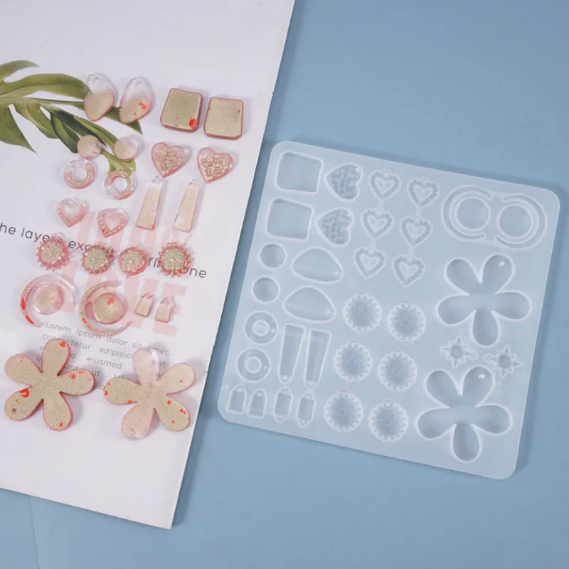 

Форма силиконовая для серег (34 полости), праздничные формочки для самостоятельного изготовления украшений из смолы, УФ-полимера, для цветов,...