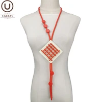ukebay new long pendant necklaces for female handmade rubber jewelry square pendants wood necklaces long big statement jewelry