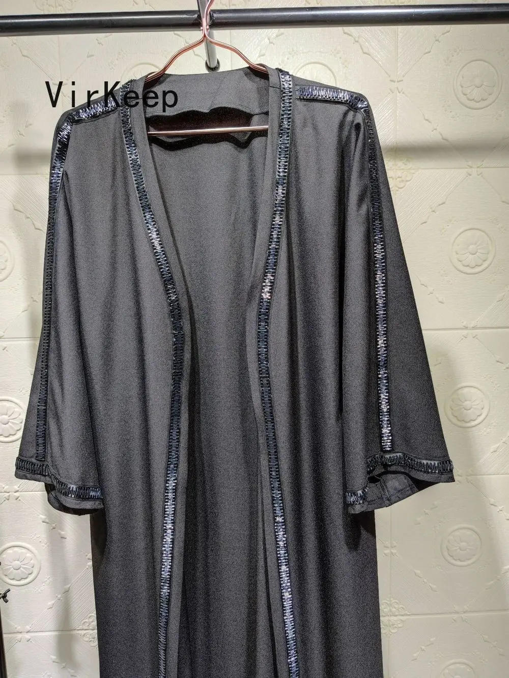 

2021 women solid beading front open robe fashion kimono loose african dashiki cardigan dress dubai ramadan muslim gown VKDR2475
