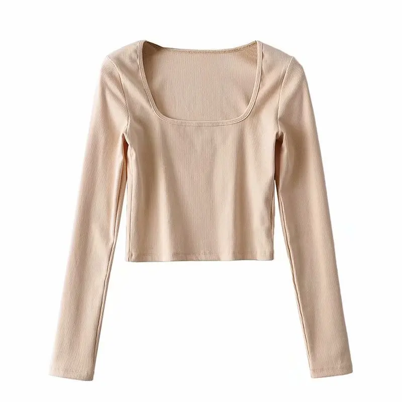 

Spring 2021 New European and American Women's Solid Color Square Collar Tight Slim Long-sleeved T-shirt Top DLSY1873