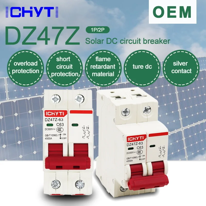 

FREE SHIPPING 2P DC 12V-550V Solar Mini Circuit Breaker 6A 10A 16A 20A 25A 32A 40A 50A 63A DC MCB for PV System