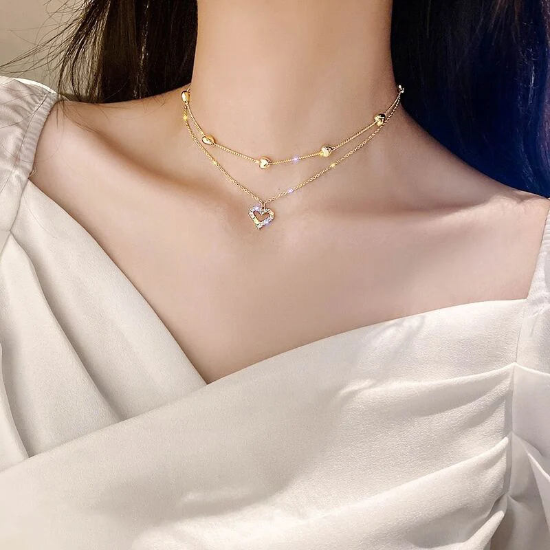 

2021 Ladies Fashion New Multi-Layered Love Crystal Necklace and Full Diamond Love Pendant for Women Girl Jewlery