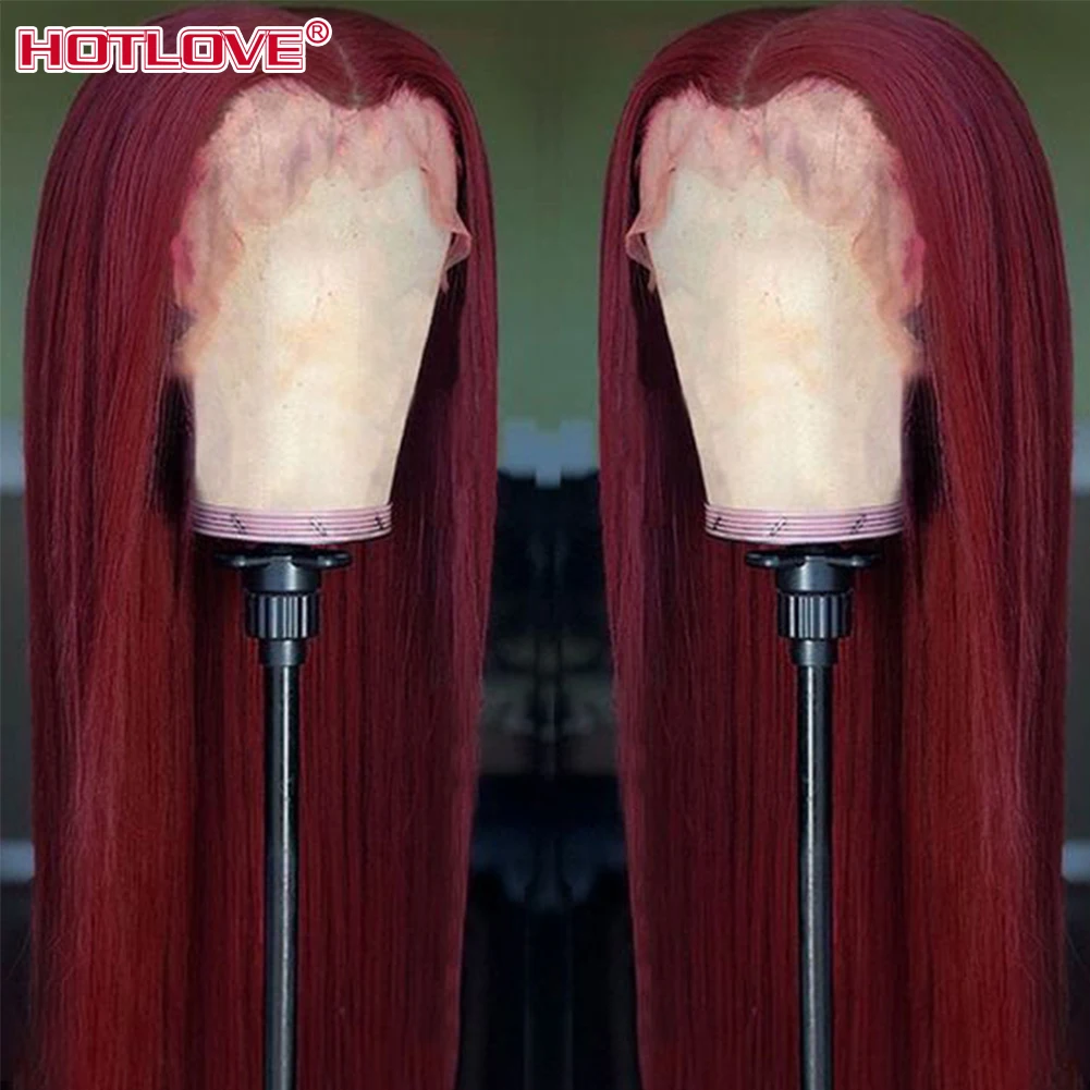 99J Human Hair Wig Burgundy Lace Front Human Hair Wigs Peruvian Straight Hair 13*1 Lace Part Wig Pre-Plucked Remy Hair 28 inch