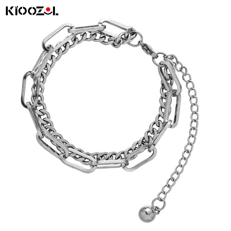 

KIOOZOL Cuba Silver Color Stainless Steel Double Bracelet Ball Pendant For Women Party Beach Hot Jewelry 2021 Trend 169 KO2