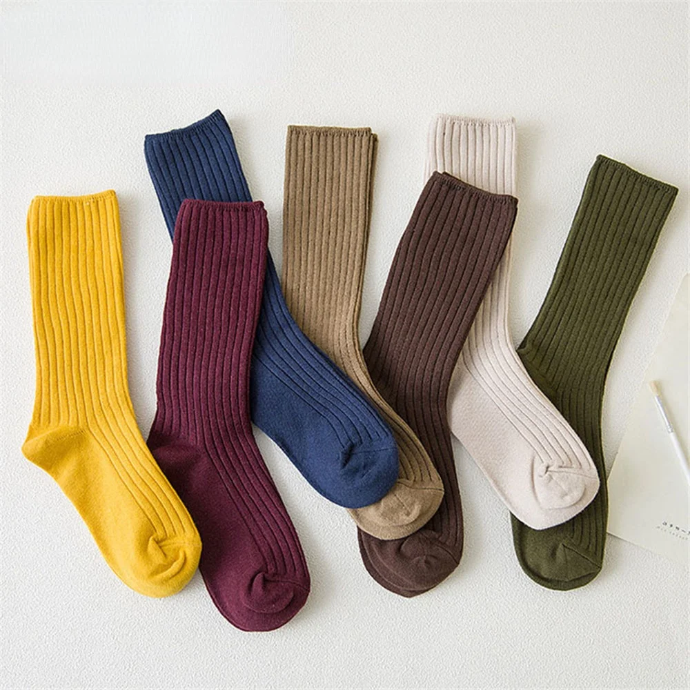 

Classic New Loose Socks Women 200 Needles Cotton Knitting Rib Solid Colors 14 Kinds of 4 Seasons Basic Daily Women Socks