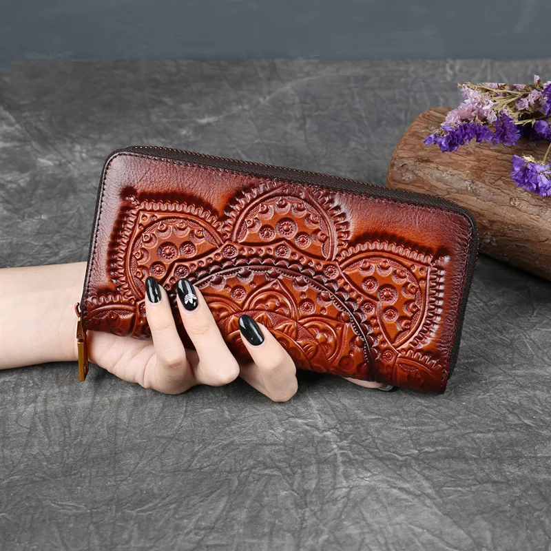 GAGACIA Women's Brown Card Phone Wallet Zipper Wallets For Women Genuine Leather Long Handbag Purse Purses  2022 New Vintage Bag