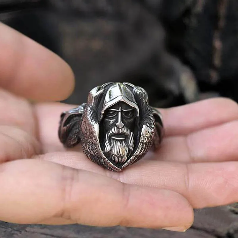 

SECRET BOYS Norse Mythology Odin Raven Silver Color Rings Mens Viking Wolf Punk Ring Scandinavian Amulet Jewelry