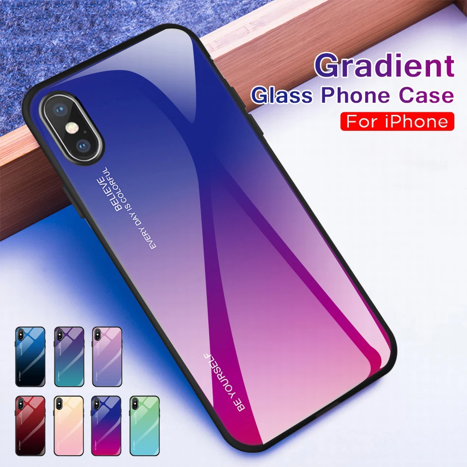 Градиентный чехол из закаленного стекла для iPhone 7 8 6 6s X XR Plus XS max задняя