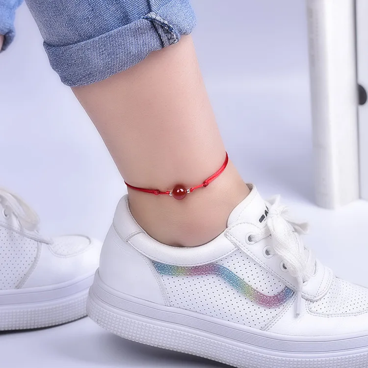 

Hand-Woven Couple Agate Anklets Year Red Men Paragraph Adjustment Crystal Fashion Transport Bracelet