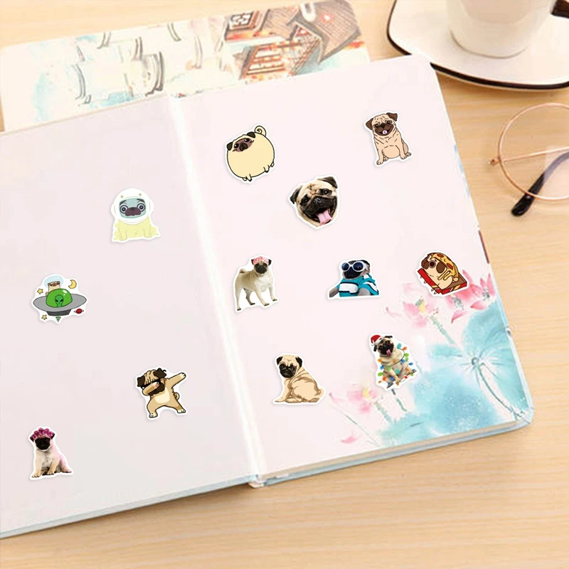 

50pcs /Set Cute Puppy Cartoon Animal Pug Stickers 5-8cm Laptop Guitar Luggage Refrigerator Waterproof Decoration Stickers