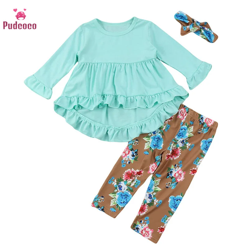 

Goocheer 2022 Summer Toddler Baby Girl Clothes Sets Solid Floral Long Sleeve Top + Long Pants 2Pcs Outfits Cotton Clothing 1-6Y