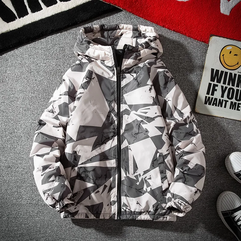 Lovers Winter New Style Plus Cotton Jacket Tooling Harajuku Style Male Female Youth Student Camouflage Hooded Winter Clothes