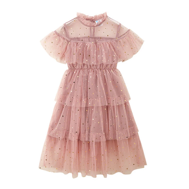 

4 To 13 Years Kids and Teen Girls New Spring Stars Mesh Girls Dress Baby Princess Dresses Kids Sweet Dress Teens Party Vestido