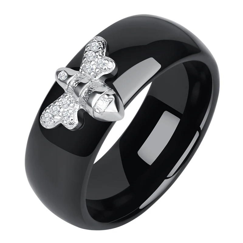 Женское керамическое кольцо в виде пчелы серебро 100% пробы ширина 8 мм|Кольца| |