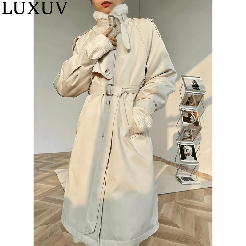 

LUXUV Women's Long Warm Jacket Winter Faux Fur Trench Puffer Clothes Plush Outerwear Overcoat Parka Quilted Padded Coats Cotton