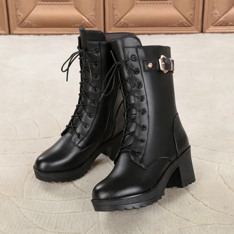 Fujin/женские ботинки из натуральной кожи и шерсти Прямая поставка Меховые теплые