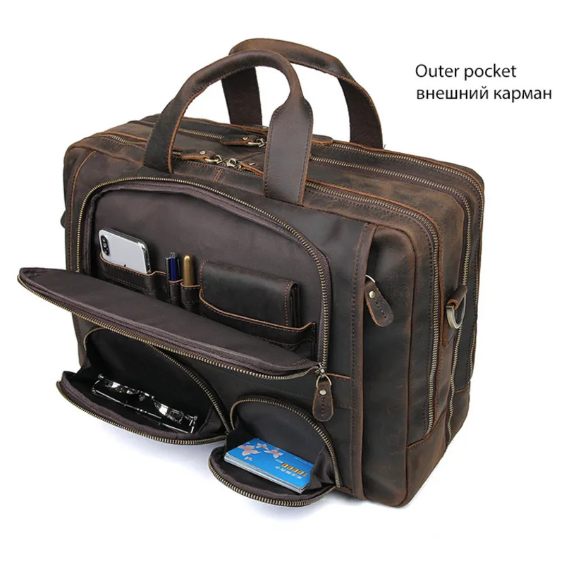New Men Computer Handbag 100% Real Leather Laptops Large Capacity Travel Briefcase Business 17 Inch Laptop Attache Messenger Bag