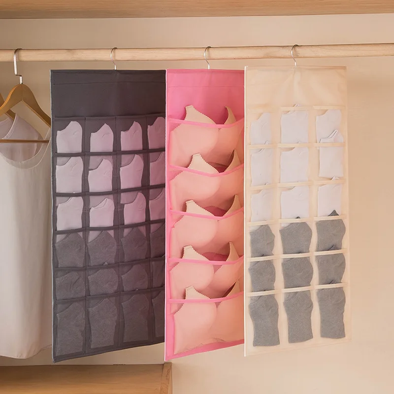 

Foldable Underwear Hanging Bag Organizer 30/15 Grid Double Sided Storage Wardrobe Door Back Hanging Socks Sundries Storage Bags