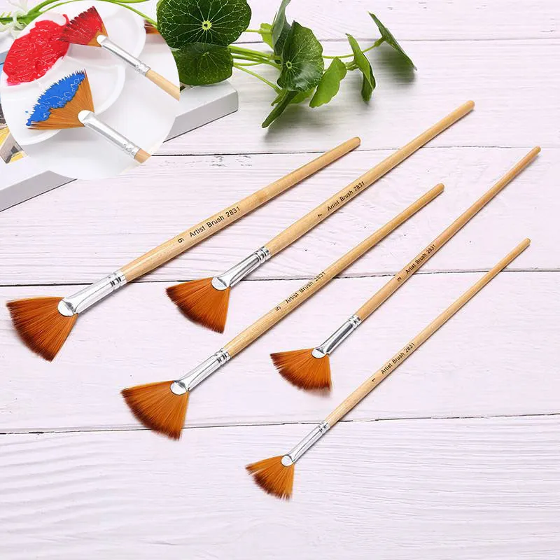 Кисть для рисования 5 шт. нейлоновая ручка в форме веера гуаши | Дом и сад
