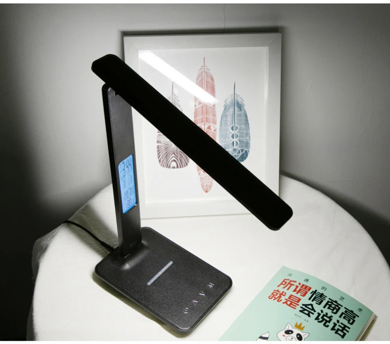 

10W Wireless Charging Dock Station Dimmable Eye Protectect Reading Light Alarms Temperature Touch Control Foldable Table Lamp