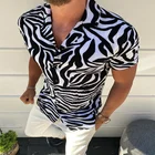 Рубашка мужская с цветочным принтом, короткий рукав, V-образный вырез, приталенный силуэт, повседневная одежда, 2020