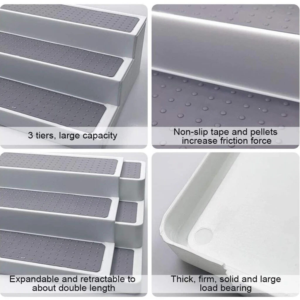 

3-Tier Gray Kitchen Spice Expandable Shelf Rack Home Organizer Spice Rack