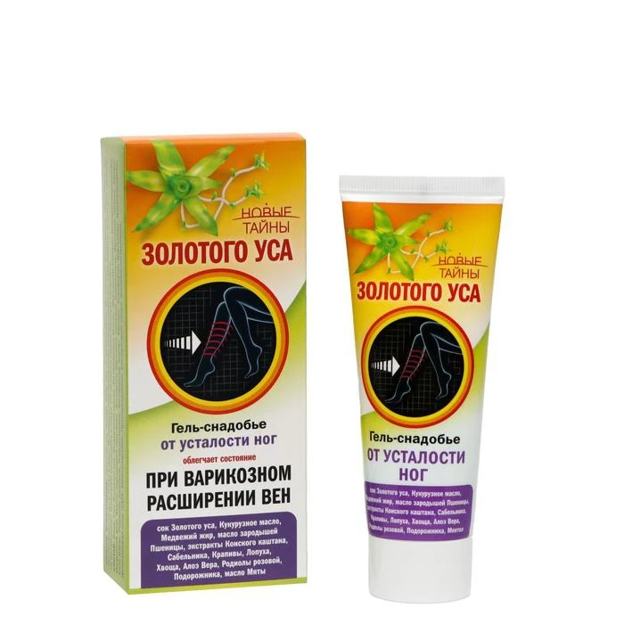 Гель-снадобье Новые тайны Золотого уса при тяжести в ногах и варикозном