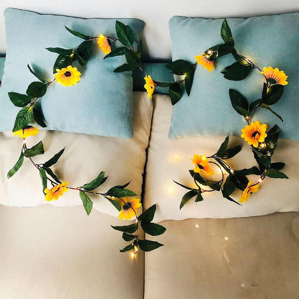 

Led Artificial Green Leaf Sunflower String Light Battery Powered Sunflower Artificial Flower Decoration Rattan String Light