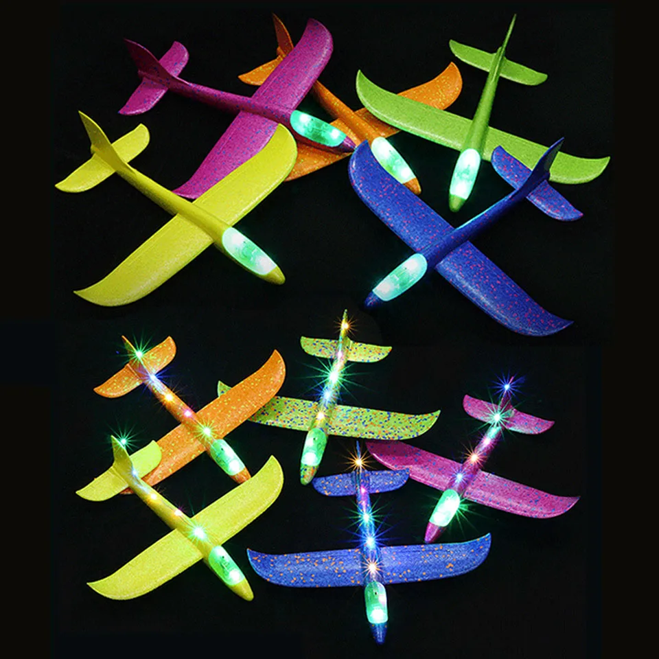 

4pcs/set 48CM With LED Light Hand Throw Flying Glider 6 Colour Foam Plane Children Model Glider Free Fly Plane Toys