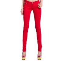 pants women elastic pencil jeans pants candy colored mid waist zipper slim fit skinny full length female trouser pants for woman