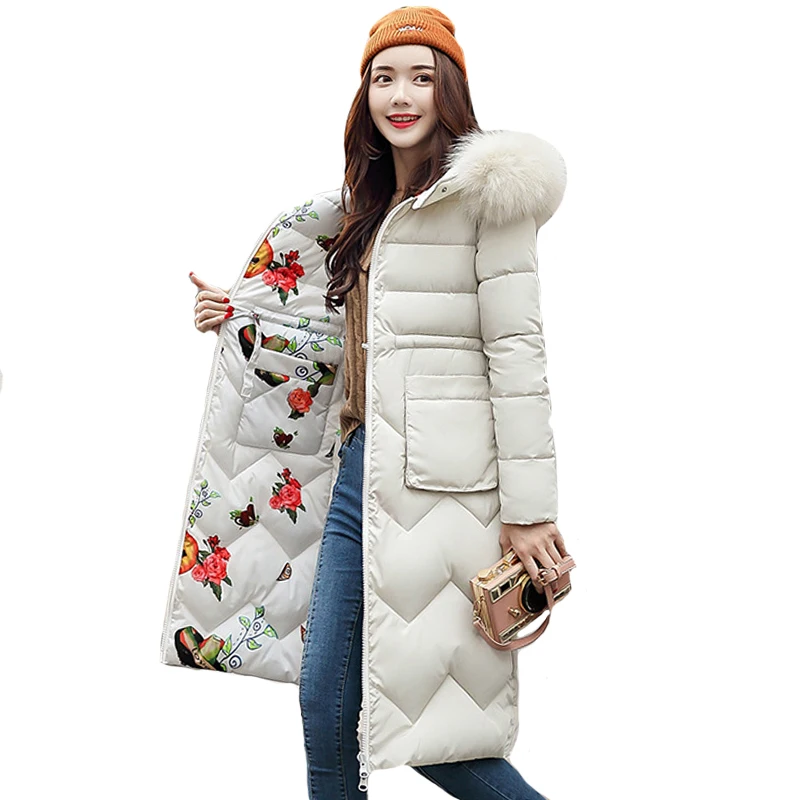

Both Two Sides Can Be Wore 2021 Women Winter Jacket New Arrival With Fur Hooded Long Coat Cotton Padded Warm Parka Womens Parkas