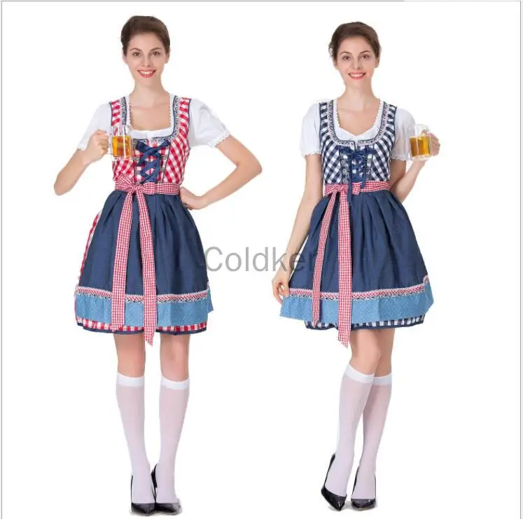 

Women Halloween Cosplay Dirndl Dress German Oktoberfest Bavarian Beer Wench Costume Maid Outfit Fancy Lolita Costumes