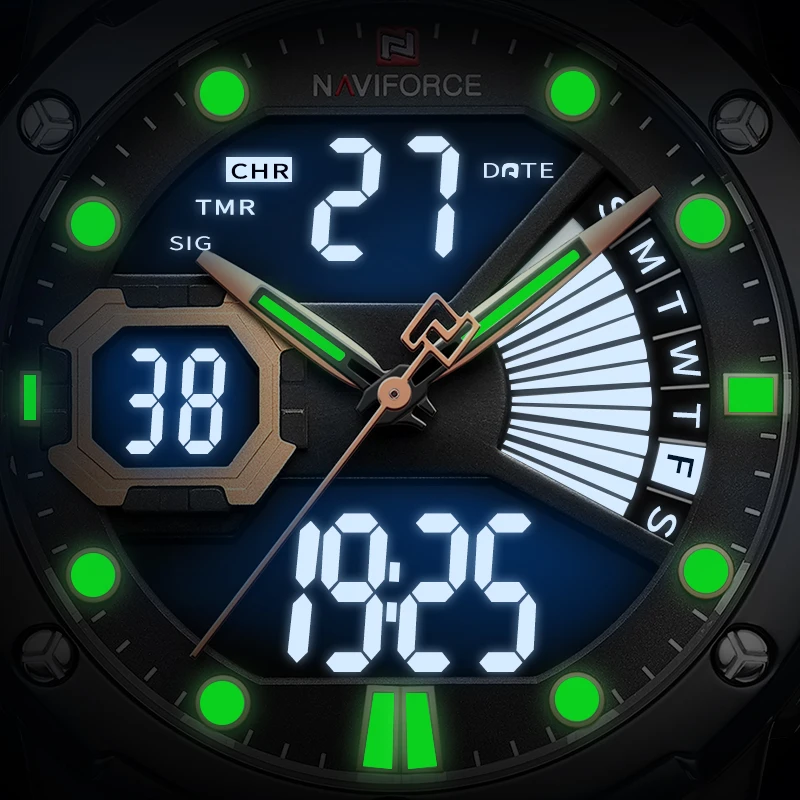 Мужские часы NAVIFORCE модные спортивные кварцевые часы мужские кожаные водонепроницаемые наручные часы светодиодный Аналоговый Цифровой Часы Relogio Masculino