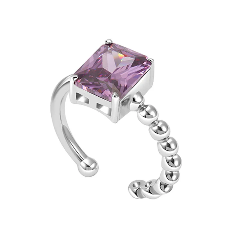 

Purple square claw inlaid gem advanced sense simple adjustable opening ring male and female couple ring