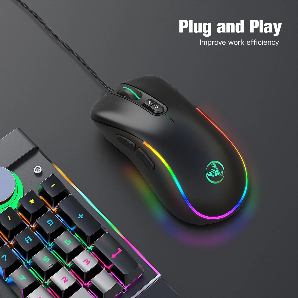 HXSJ J300 цветная RGB игровая мышь Проводная семиклавишная макро программируемая s 6